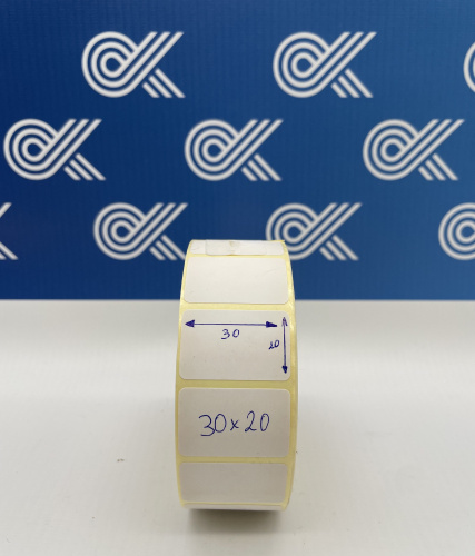 Термотрансферная этикетка (Полуглянец), ширина 30 мм, 20 мм, 2000 шт/рулон, втулка 40 мм, Белый (1 шт, в уп. 75 шт) фото 2